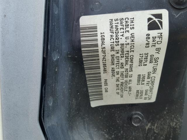 1G8AL52F74Z105401 - 2004 SATURN ION LEVEL SILVER photo 10