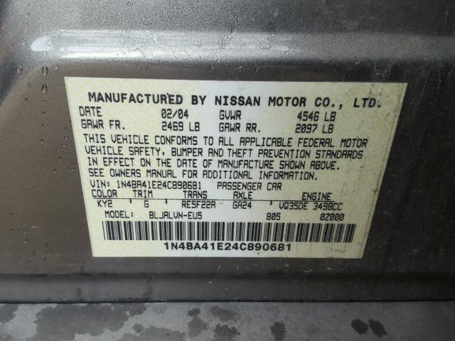 1N4BA41E24C890681 - 2004 NISSAN MAXIMA SE GOLD photo 10