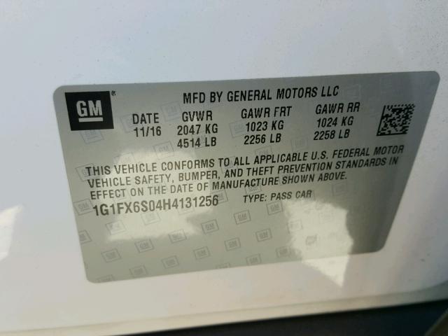 1G1FX6S04H4131256 - 2017 CHEVROLET BOLT EV PR WHITE photo 10