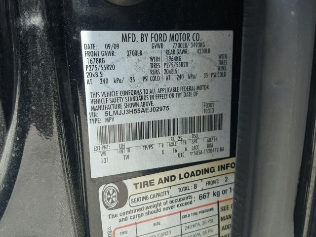 5LMJJ3H55AEJ02975 - 2010 LINCOLN NAVIGATOR 黑色 照片 10