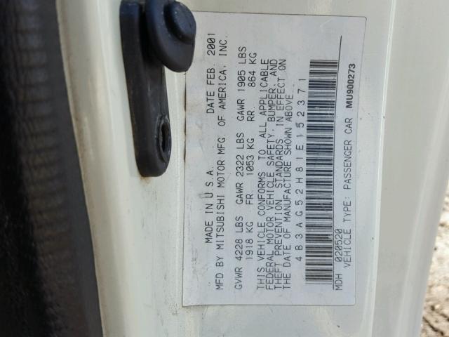 4B3AG52H81E152371 - 2001 DODGE STRATUS R/ WHITE photo 10