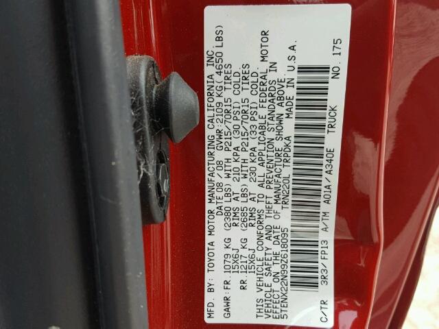 5TENX22N99Z618095 - 2009 TOYOTA TACOMA RED photo 10