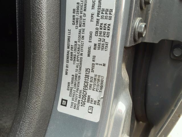 1GCDSCFE9C8138125 - 2012 CHEVROLET COLORADO L CHARCOAL photo 10