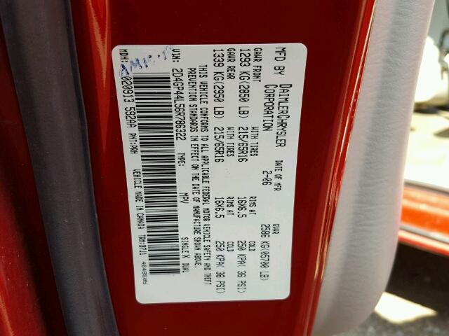 2D4GP44L56R786322 - 2006 DODGE GRAND CARA RED photo 10