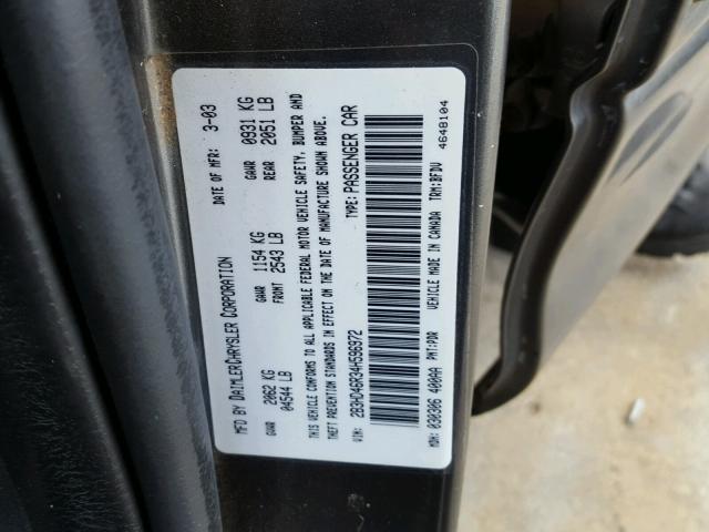 2B3HD46R34H596972 - 2004 DODGE INTREPID S GRAY photo 10