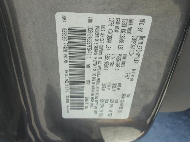 1D8HB48297F547111 - 2007 DODGE DURANGO SL GRAY photo 10