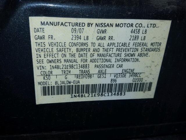 1N4BL21E98C134883 - 2008 NISSAN ALTIMA 3.5 GRAY photo 10