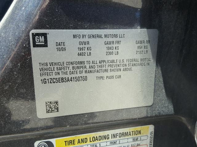 1G1ZC5EB3A4150760 - 2010 CHEVROLET MALIBU 1LT CHARCOAL photo 10