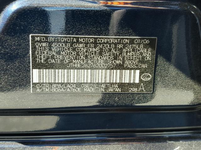 JTHBE262762002757 - 2006 LEXUS IS 350 BLUE photo 10