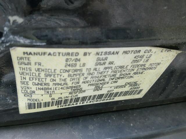 1N4BA41E14C928465 - 2004 NISSAN MAXIMA SE/ BLACK photo 10