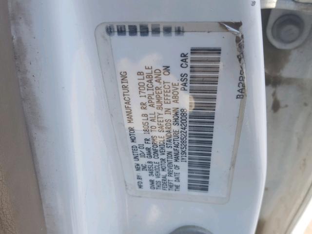 1Y1SK52852Z420088 - 2002 CHEVROLET GEO PRIZM WHITE photo 10