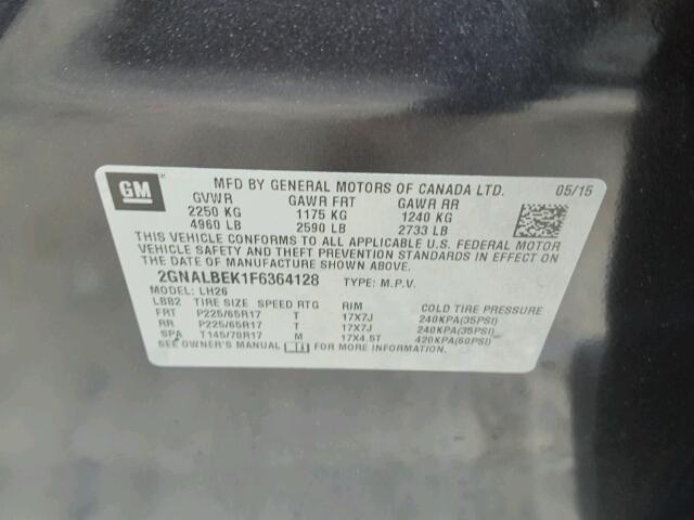 2GNALBEK1F6364128 - 2015 CHEVROLET EQUINOX CHARCOAL photo 10