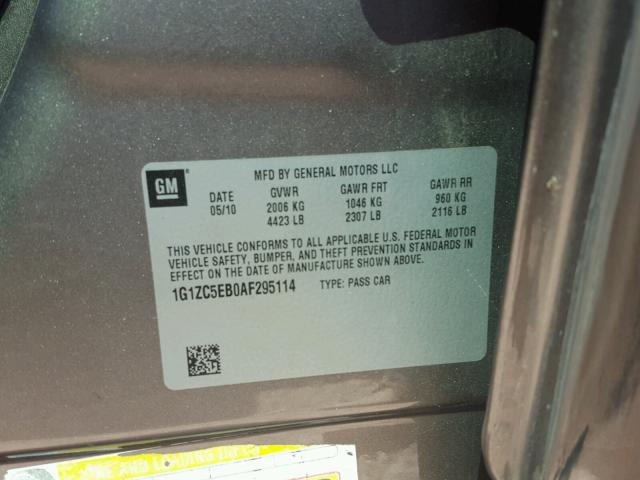 1G1ZC5EB0AF295114 - 2010 CHEVROLET MALIBU 1LT 棕色 照片 10