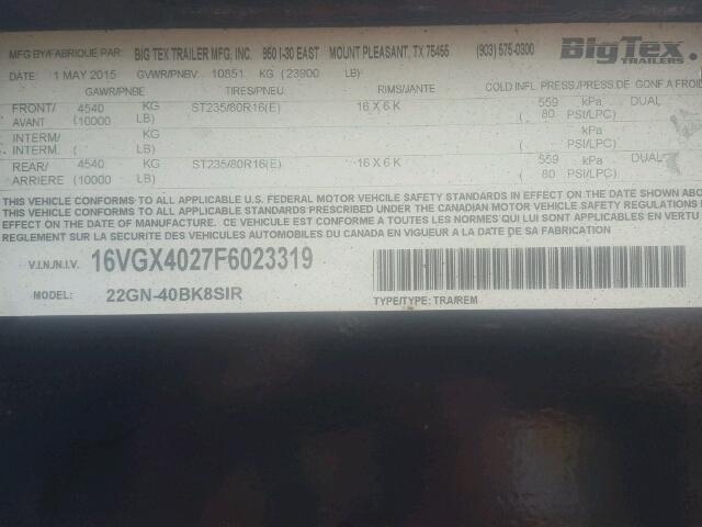 16VGX4027F6023319 - 2015 UTILITY TRAILER BLACK photo 10