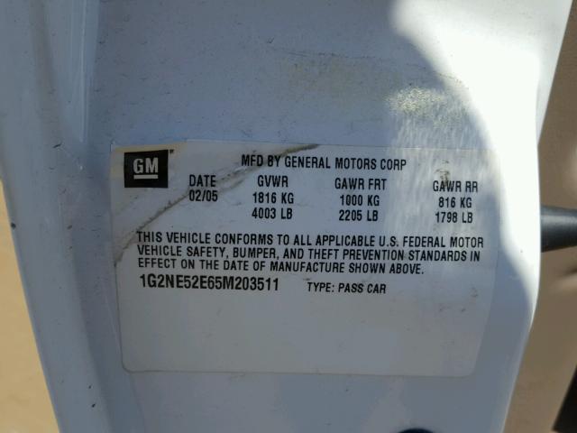 1G2NE52E65M203511 - 2005 PONTIAC GRAND AM S Ağ foto 10