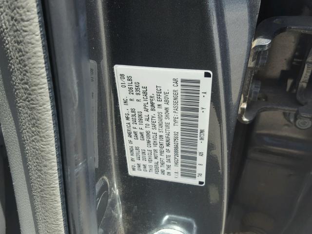 1HGCP26898A075692 - 2008 HONDA ACCORD EXL GRAY photo 10