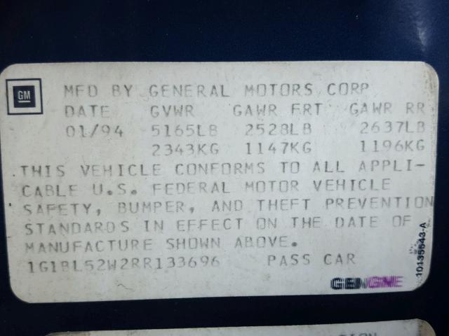 1G1BL52W2RR133696 - 1994 CHEVROLET CAPRICE CL 蓝色 照片 10