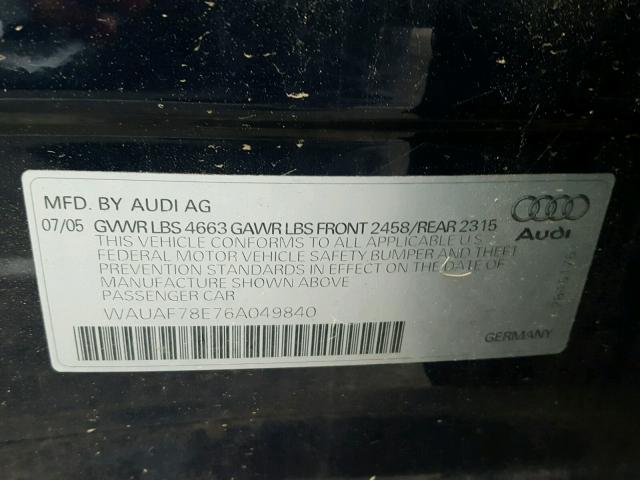 WAUAF78E76A049840 - 2006 AUDI A4 2 BLUE photo 10