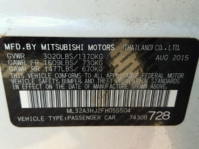 ML32A3HJ2FH055504 - 2015 MITSUBISHI MIRAGE DE WHITE photo 10