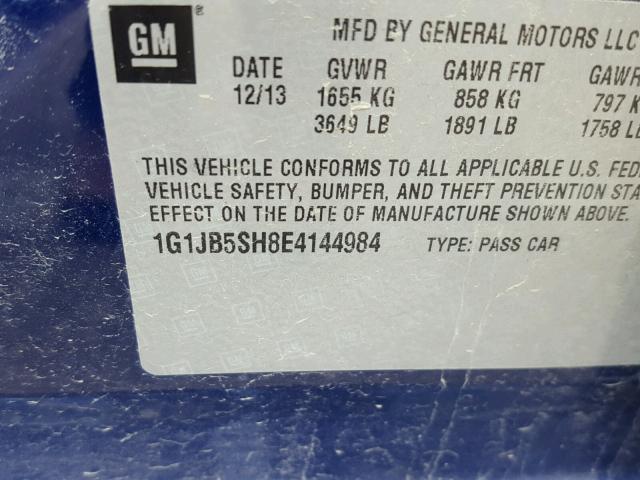1G1JB5SH8E4144984 - 2014 CHEVROLET SONIC LS BLUE photo 10