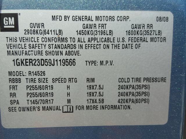 1GKER23D59J119566 - 2009 GMC ACADIA SLT 绿色 照片 10