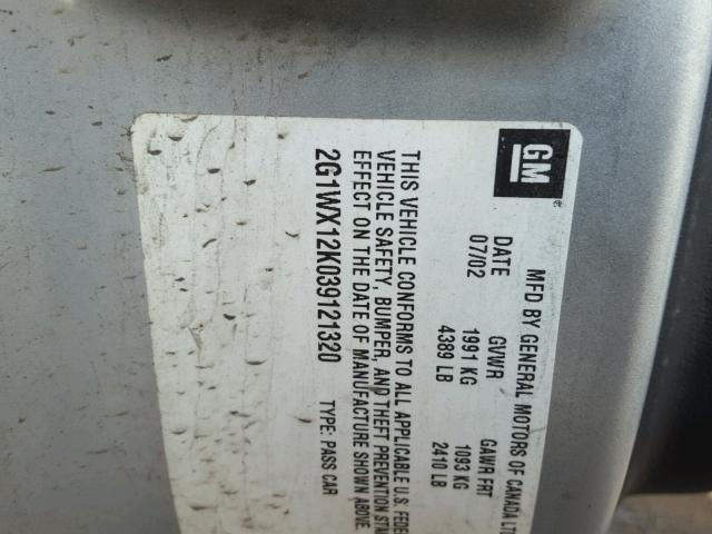 2G1WX12K039121320 - 2003 CHEVROLET MONTE CARL 银色 照片 10