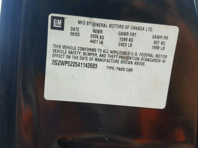 2G2WP522541142683 - 2004 PONTIAC GRAND PRIX BLACK photo 10