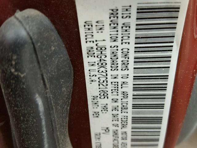 1J8HG48K37C521095 - 2007 JEEP COMMANDER 栗色 照片 10