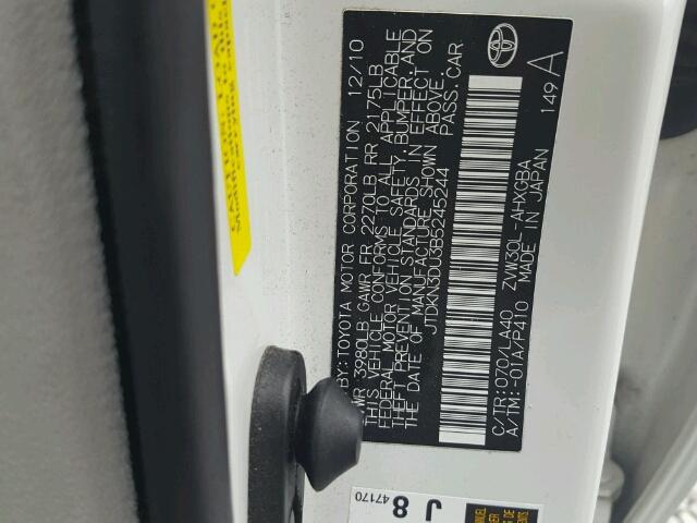 JTDKN3DU3B5245244 - 2011 TOYOTA PRIUS Weiß Foto 10