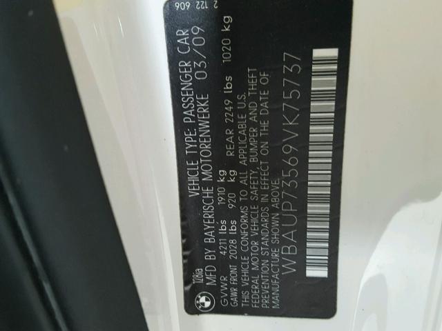 WBAUP73569VK75737 - 2009 BMW 128 I WHITE photo 10