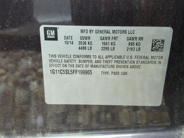 1G11C5SL5FF199965 - 2015 CHEVROLET MALIBU 1LT 紫色 照片 10