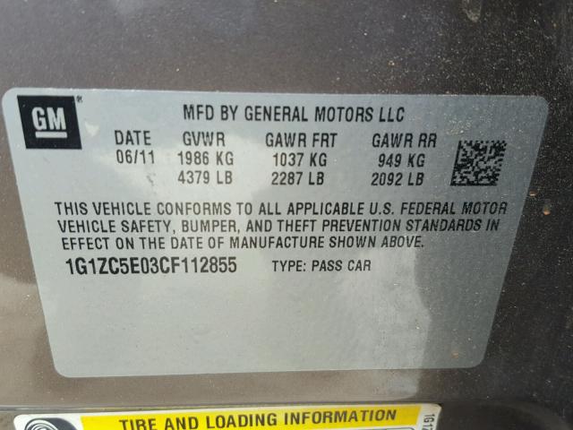 1G1ZC5E03CF112855 - 2012 CHEVROLET MALIBU 1LT ბეჟი ფოტო 10