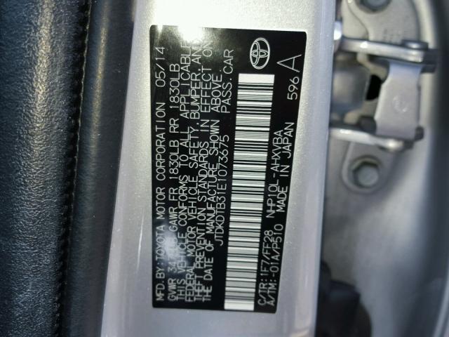 JTDKDTB31E1073675 - 2014 TOYOTA PRIUS C SILVER photo 10