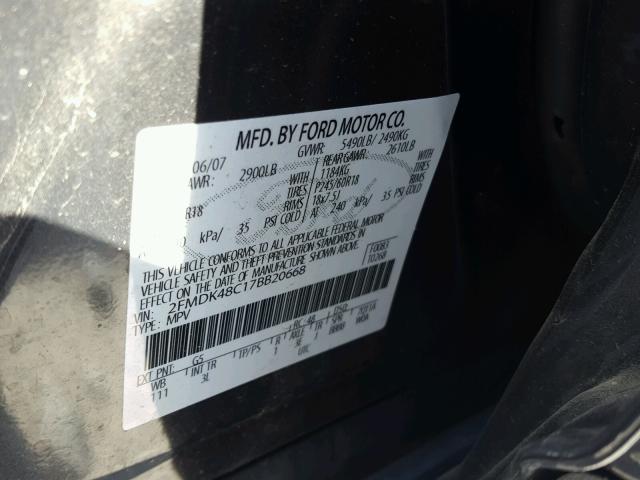 2FMDK48C17BB20668 - 2007 FORD EDGE SEL CHARCOAL photo 10