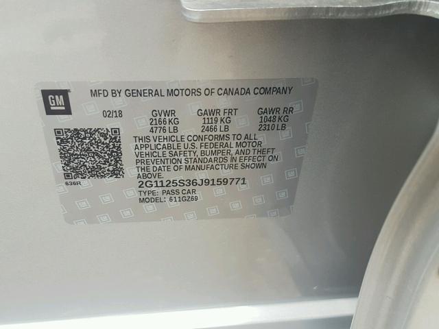 2G1125S36J9159771 - 2018 CHEVROLET IMPALA PRE ვერცხლისფერი ფოტო 10