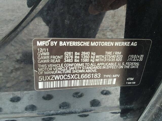 5UXZW0C5XCL666183 - 2012 BMW X5 XDRIVE3 BLACK photo 10