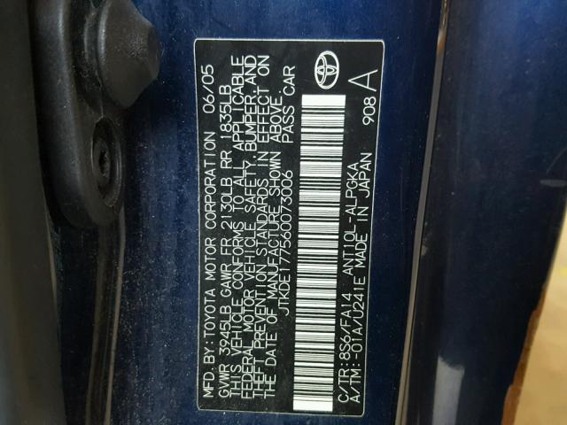 JTKDE177560073006 - 2006 TOYOTA SCION TC 蓝色 照片 10