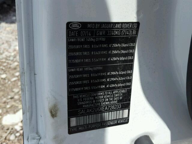 SALAK2V6XEA728233 - 2014 LAND ROVER LR4 HSE LU WHITE photo 10