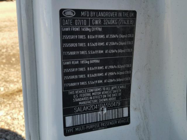 SALAK2D41BA550479 - 2011 LAND ROVER LR4 HSE LU WHITE photo 10
