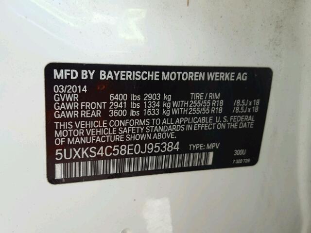 5UXKS4C58E0J95384 - 2014 BMW X5 XDRIVE3 WHITE photo 10