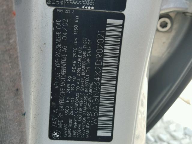 WBAGN634X2DR02021 - 2002 BMW 745 LI Күміс фото 10