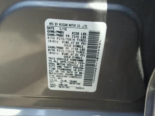 JN8AS5MT1FW655231 - 2015 NISSAN ROGUE SELE SILVER photo 10