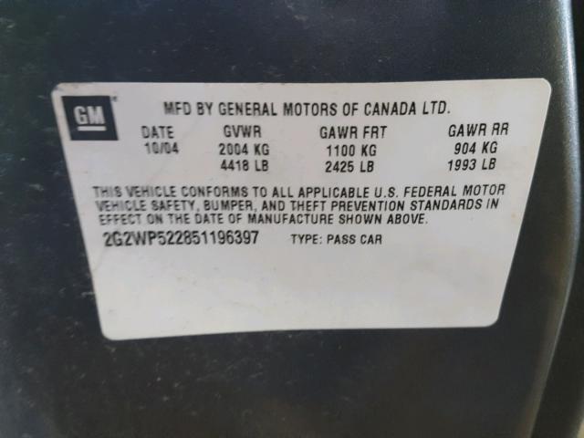 2G2WP522851196397 - 2005 PONTIAC GRAND PRIX SILVER photo 10