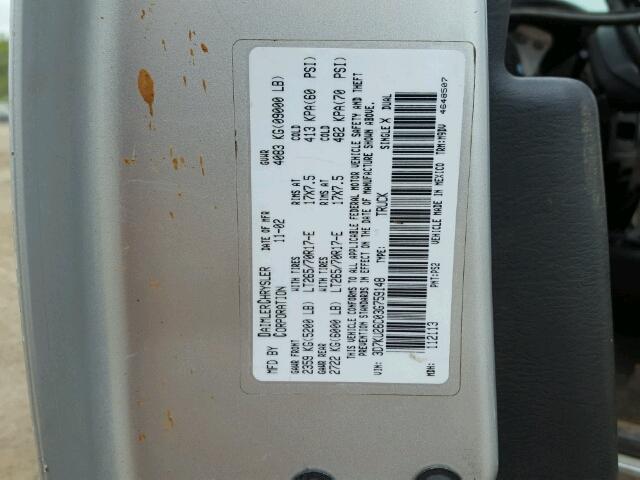 3D7KU26C03G759148 - 2003 DODGE RAM 2500 S SILVER photo 10