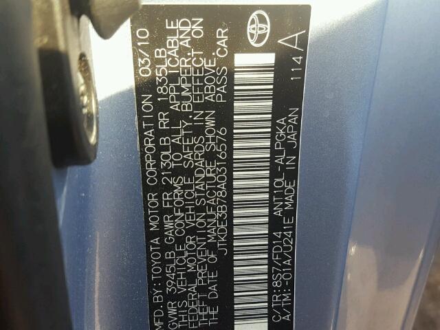 JTKDE3B78A0316576 - 2010 TOYOTA SCION TC 蓝色 照片 10