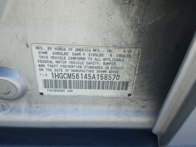 1HGCM56145A158570 - 2005 HONDA ACCORD DX SILVER photo 10