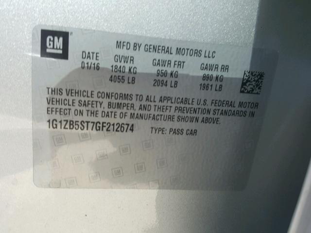 1G1ZB5ST7GF212674 - 2016 CHEVROLET MALIBU LS 银色 照片 10