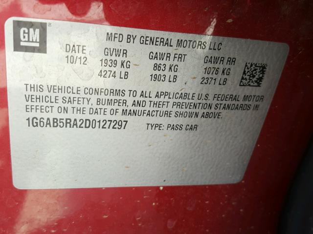 1G6AB5RA2D0127297 - 2013 CADILLAC ATS LUXURY RED photo 10