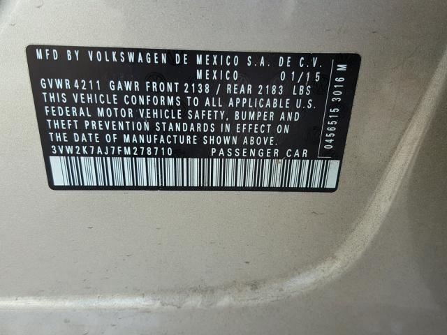 3VW2K7AJ7FM278710 - 2015 VOLKSWAGEN JETTA BASE 奶油色 照片 10