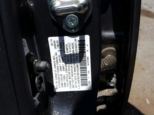 2HGFB2F96FH503883 - 2015 HONDA CIVIC EXL GRAY photo 10